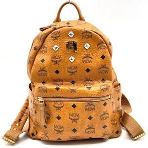 Authentic MCM Brown Leather Stark Stud Backpack Bag